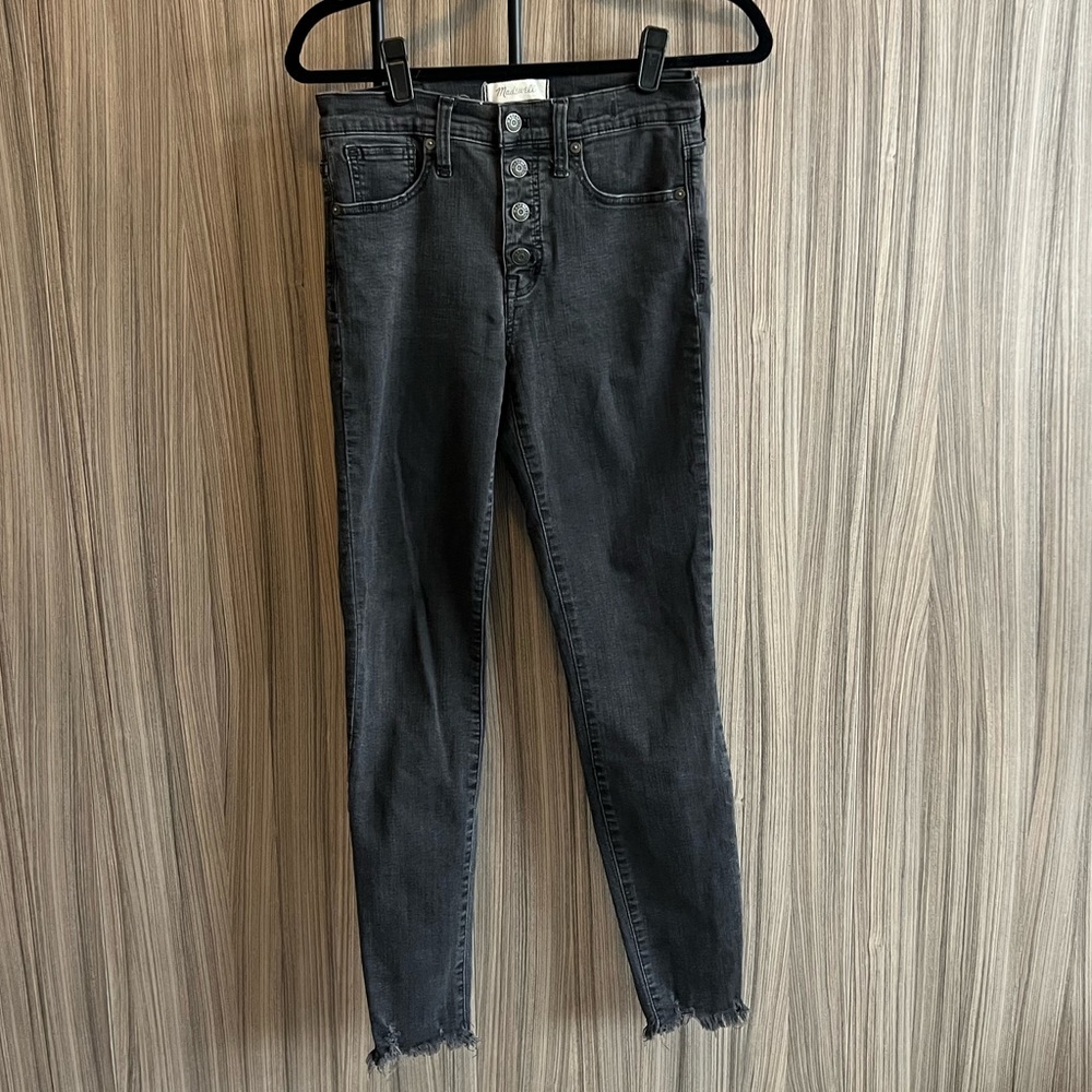 Madewell 9” High Rise Skinny Jeans Grey Button Up H3026